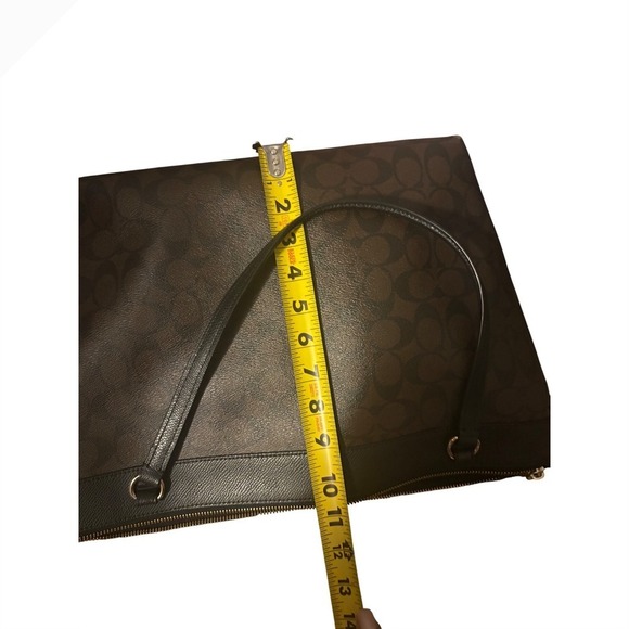 Coach Signature C Monogram Brown Black Leather Tote Shoulder Bag Women's - Picture 10 of 11